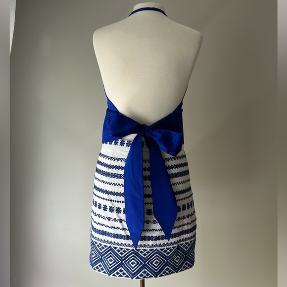 Sam Edelman Embroidered Beaded Stretch Cotton Mini Skirt Womens 6 10 Blue White - Picture 5 of 16